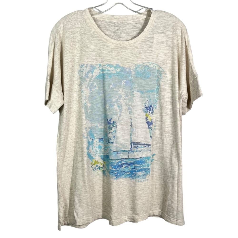 J. Jill Beach Collection Sailboat Graphic Relaxed Fit T-Shirt NWT NEW Small S